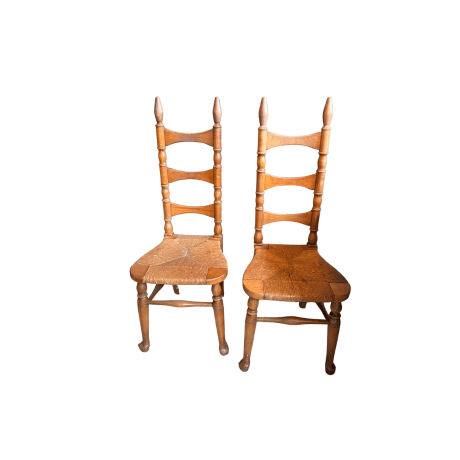 1960's Rush Seat Vintage Ladder Back Chairs - Thomasville
