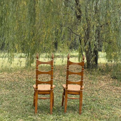 1960's Rush Seat Vintage Ladder back Chairs - Thomasville - Little Boho Valley