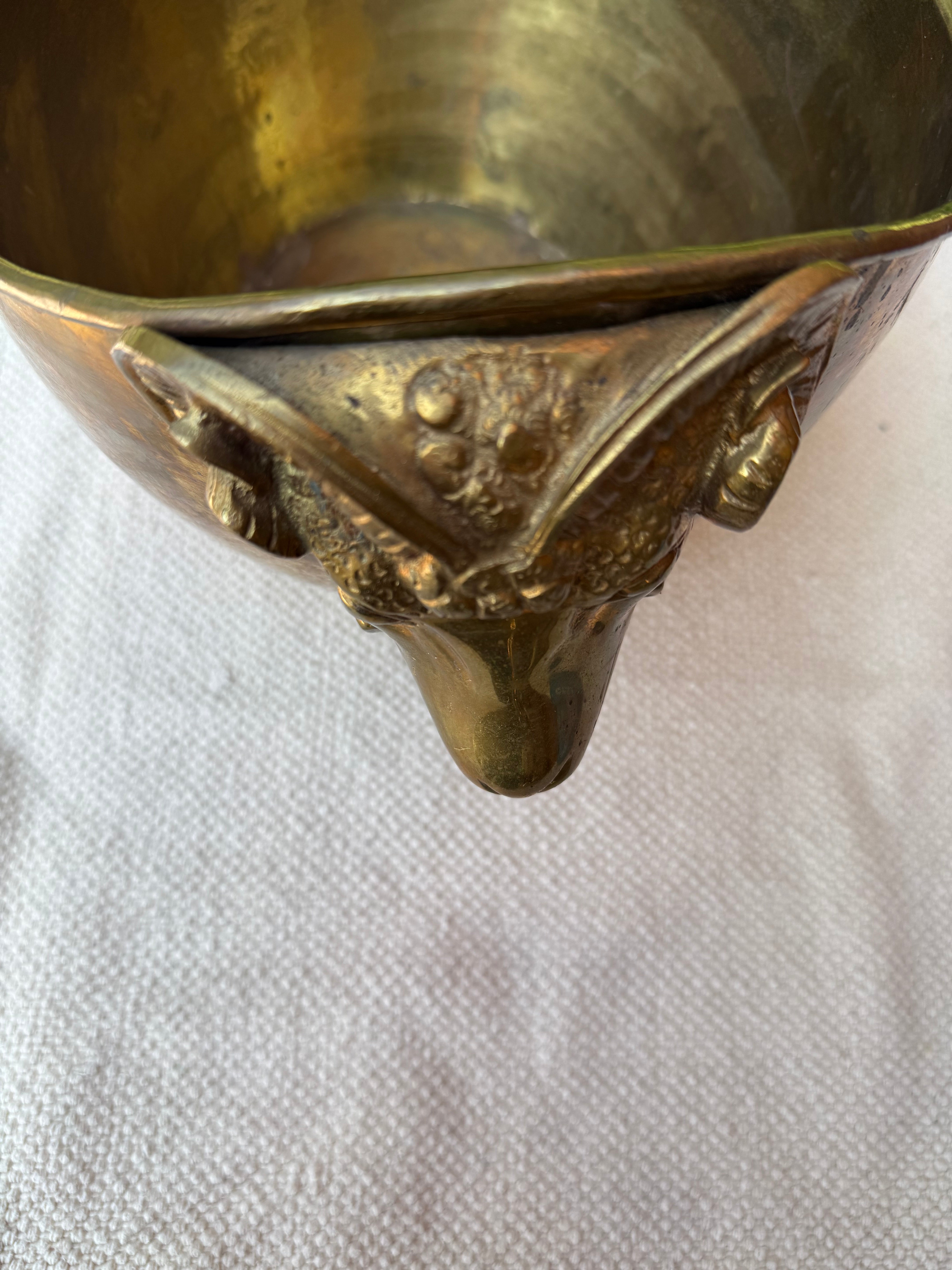 Vintage Brass Jardiniere with Ram Head Mounts