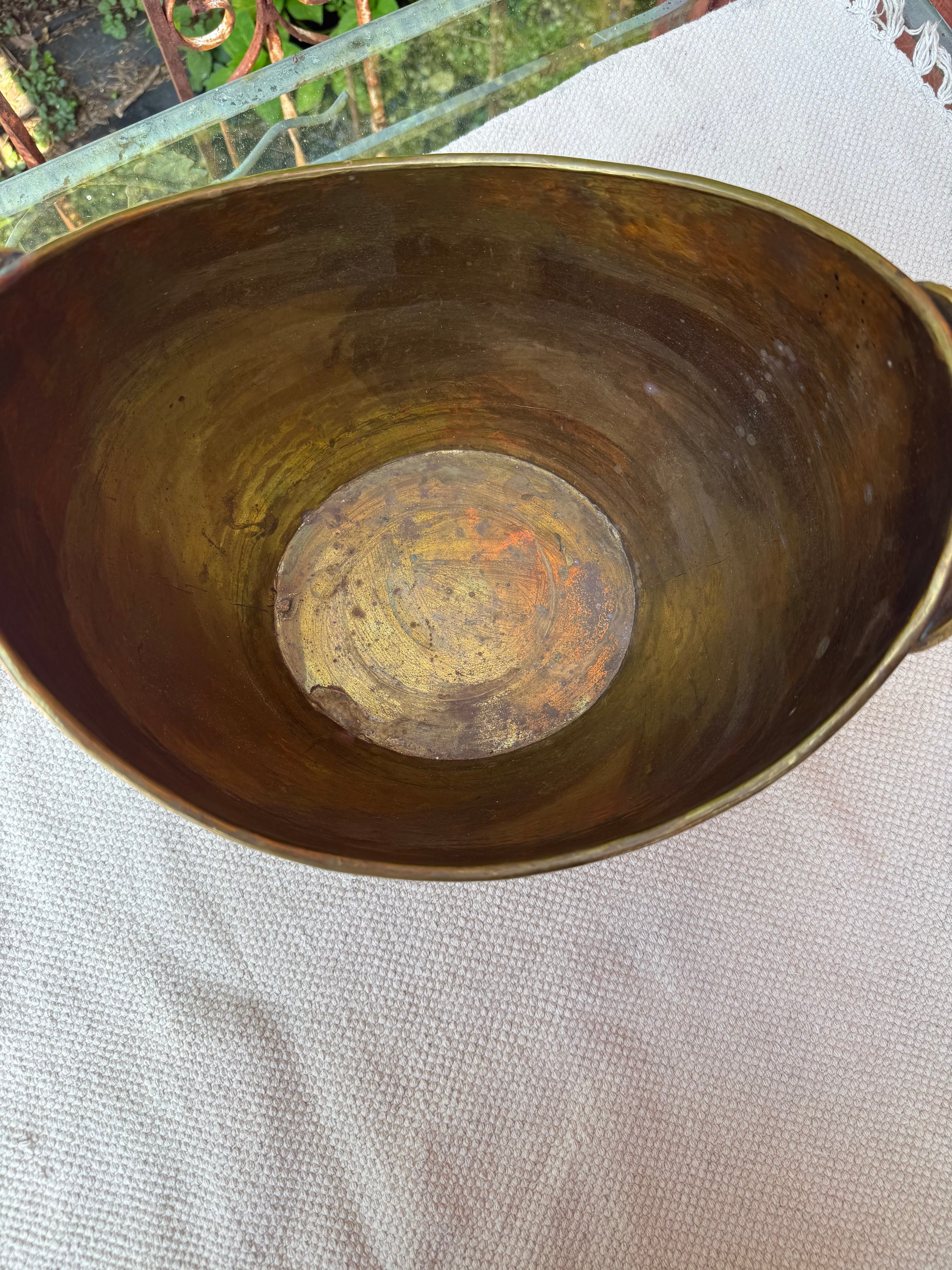 Vintage Brass Jardiniere with Ram Head Mounts