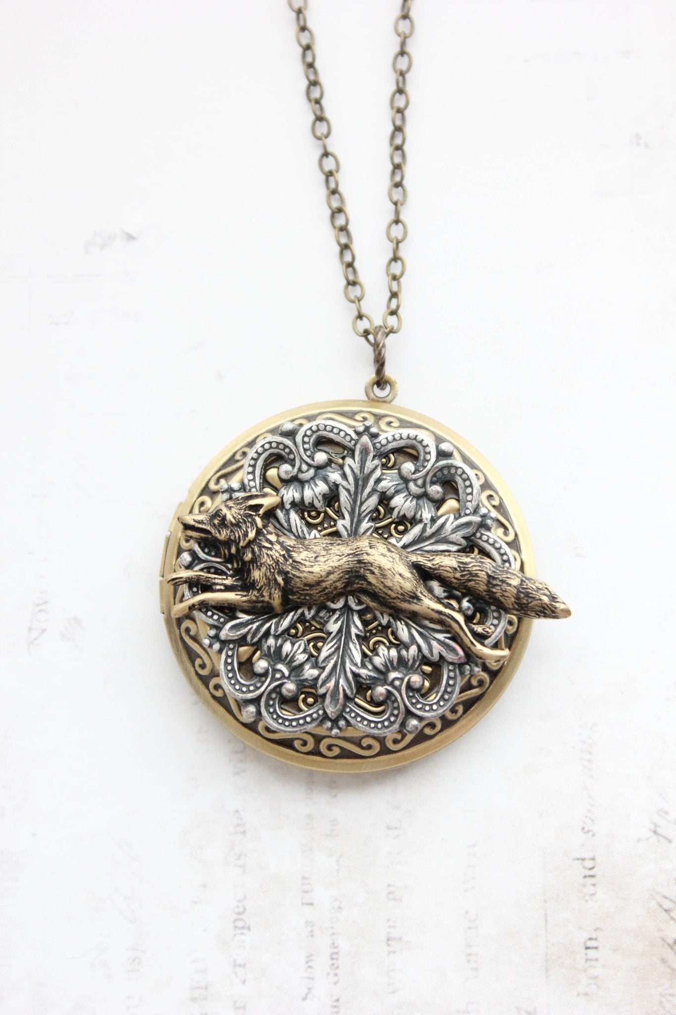 A Pocket of Posies - Big Fox Locket (3 styles): 22 inches / All Antiqued Brass - Little Boho Valley
