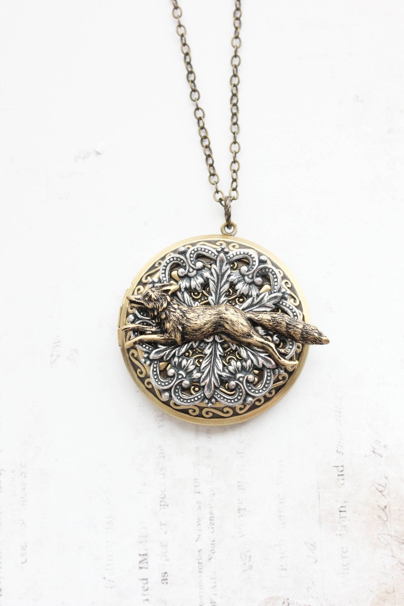 A Pocket of Posies - Big Fox Locket (3 styles): 22 inches / All Antiqued Brass - Little Boho Valley
