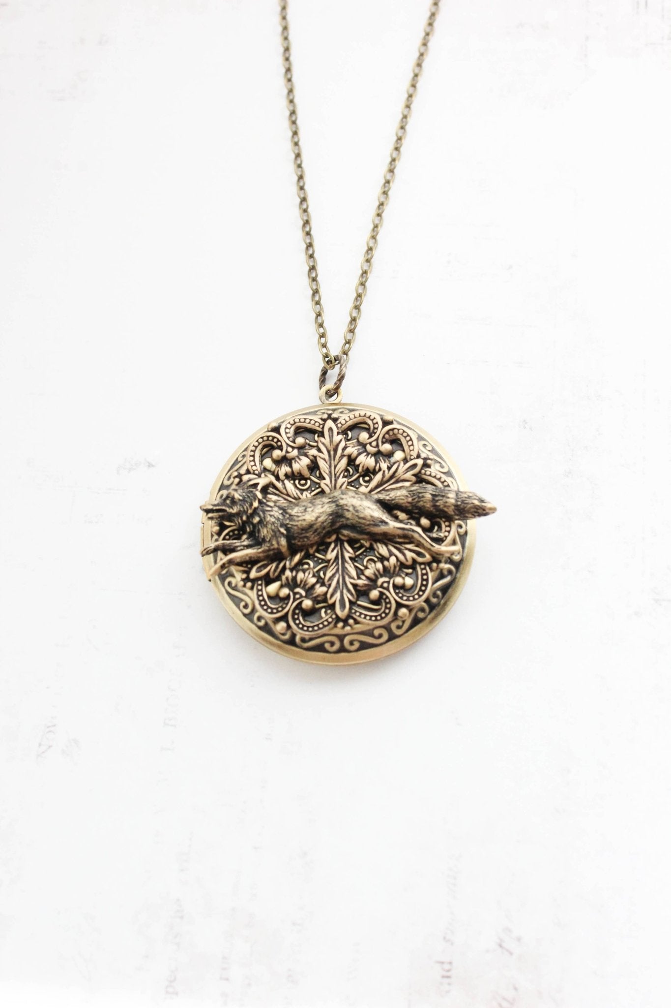A Pocket of Posies - Big Fox Locket (3 styles): 22 inches / All Antiqued Brass - Little Boho Valley
