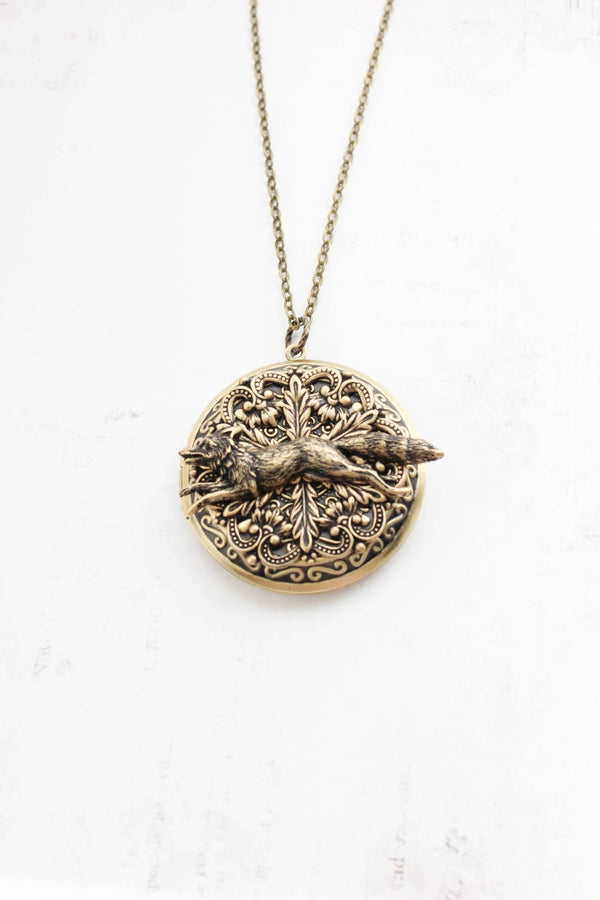 A Pocket of Posies - Big Fox Locket (3 styles): 22 inches / All Antiqued Brass - Little Boho Valley