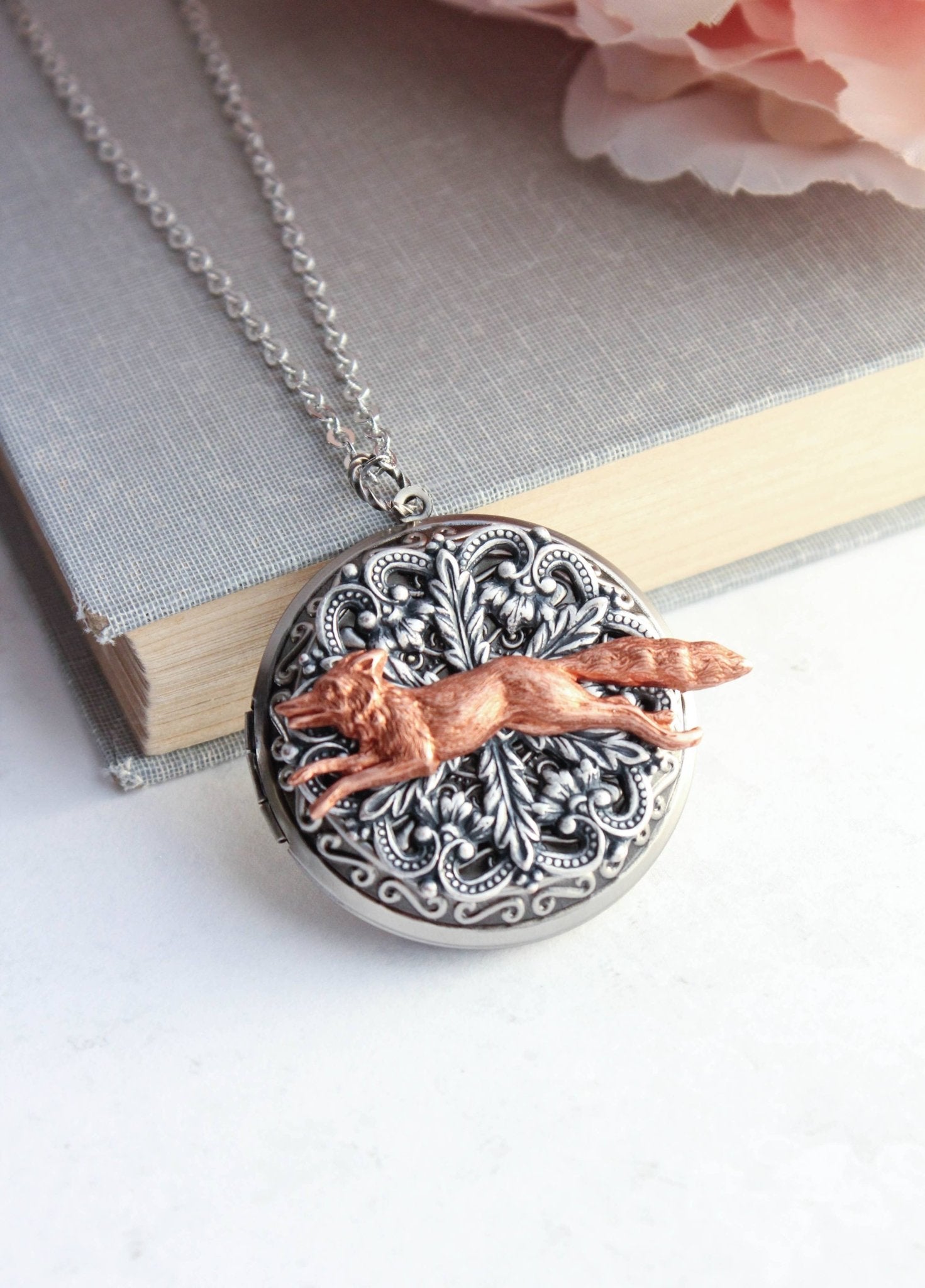 A Pocket of Posies - Big Fox Locket (3 styles): 26 inches / Copper Fox on Antiqued Silver - Little Boho Valley