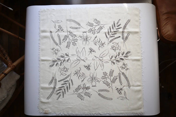 Cream Botanical Print Naturally Dyed Bandana (black ink) - Little Boho Valley