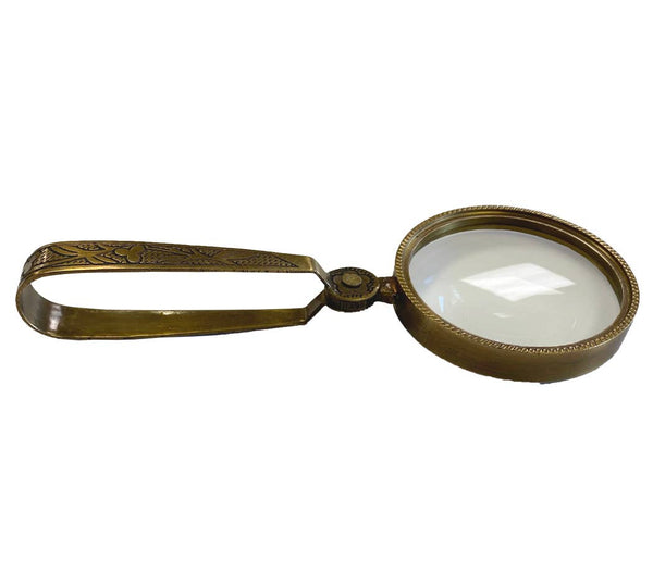 4-3/4" Antiqued Brass Magnifying Glass with Folding Handle