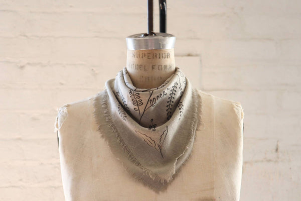Eco Raw Studio - Sage Grey Botanical Print Naturally Dyed Bandana (black) - Little Boho Valley