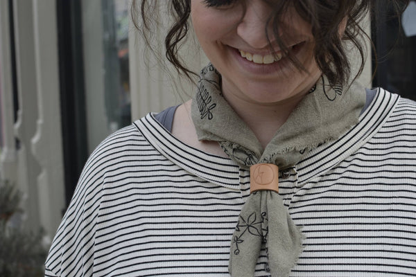 Eco Raw Studio - Sage Grey Botanical Print Naturally Dyed Bandana (black) - Little Boho Valley