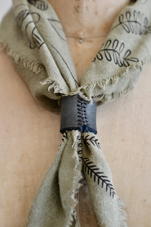 Eco Raw Studio - Sage Grey Botanical Print Naturally Dyed Bandana (black) - Little Boho Valley