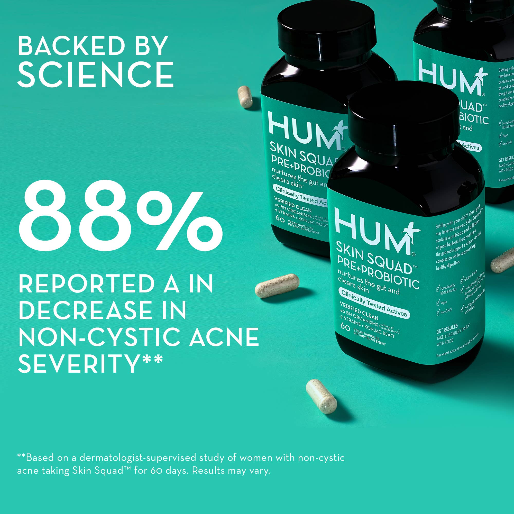 Hum Nutrition - SKIN SQUAD PRE+PROBIOTIC CAPSULES FOR SKIN & GUT HEALTH - Little Boho Valley
