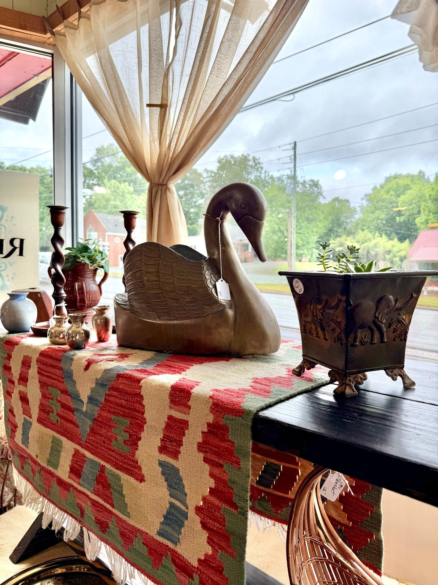 Large Vintage Brass Swan Planter - Little Boho Valley