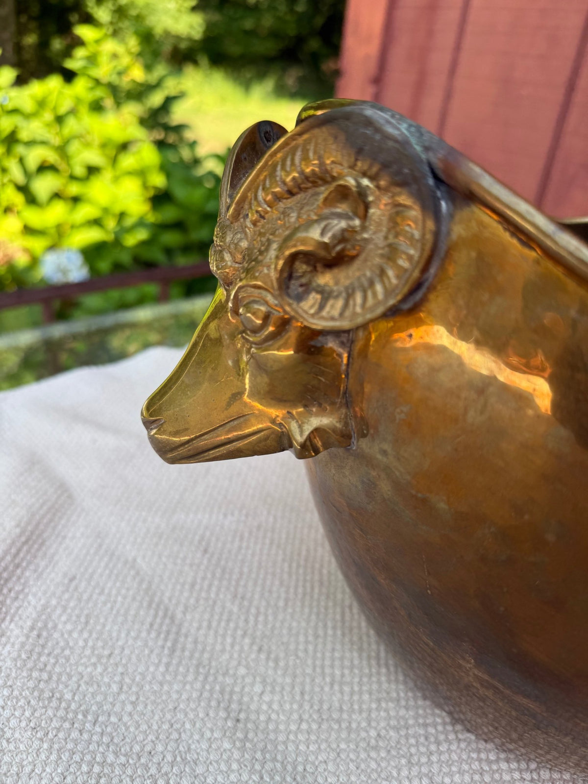 Vintage Brass Jardiniere with Ram Head Mounts - Little Boho Valley