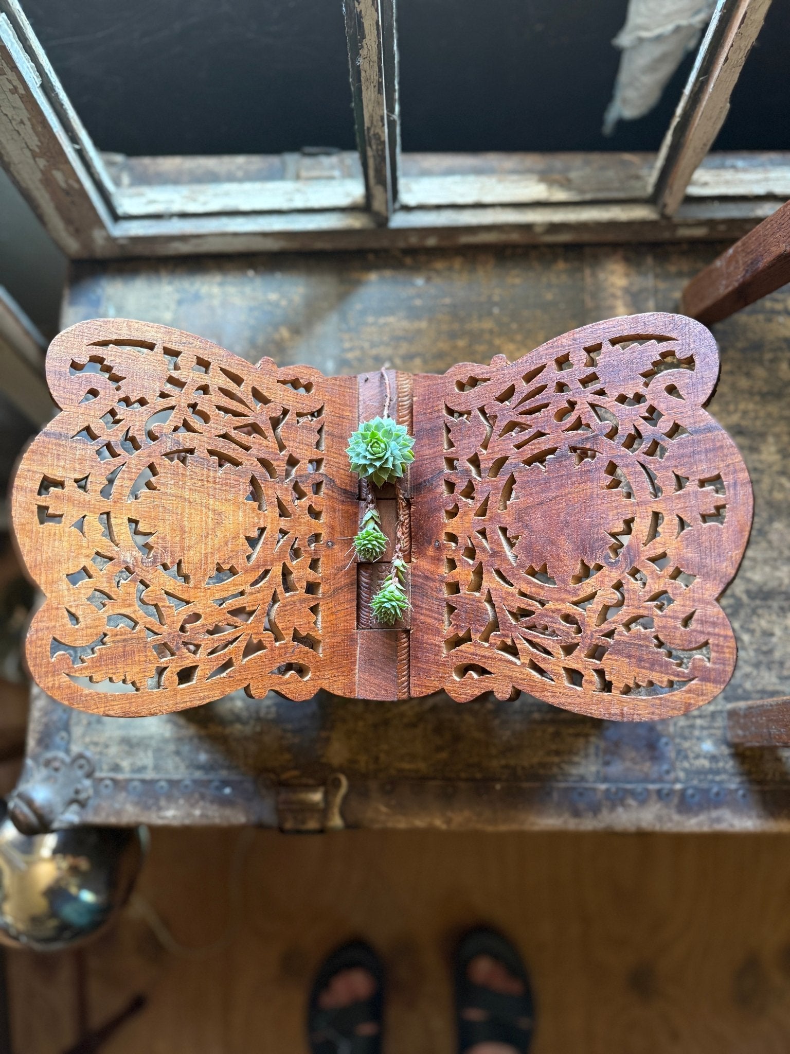 Vintage Hand Carved Wooden Bookstand - Little Boho Valley