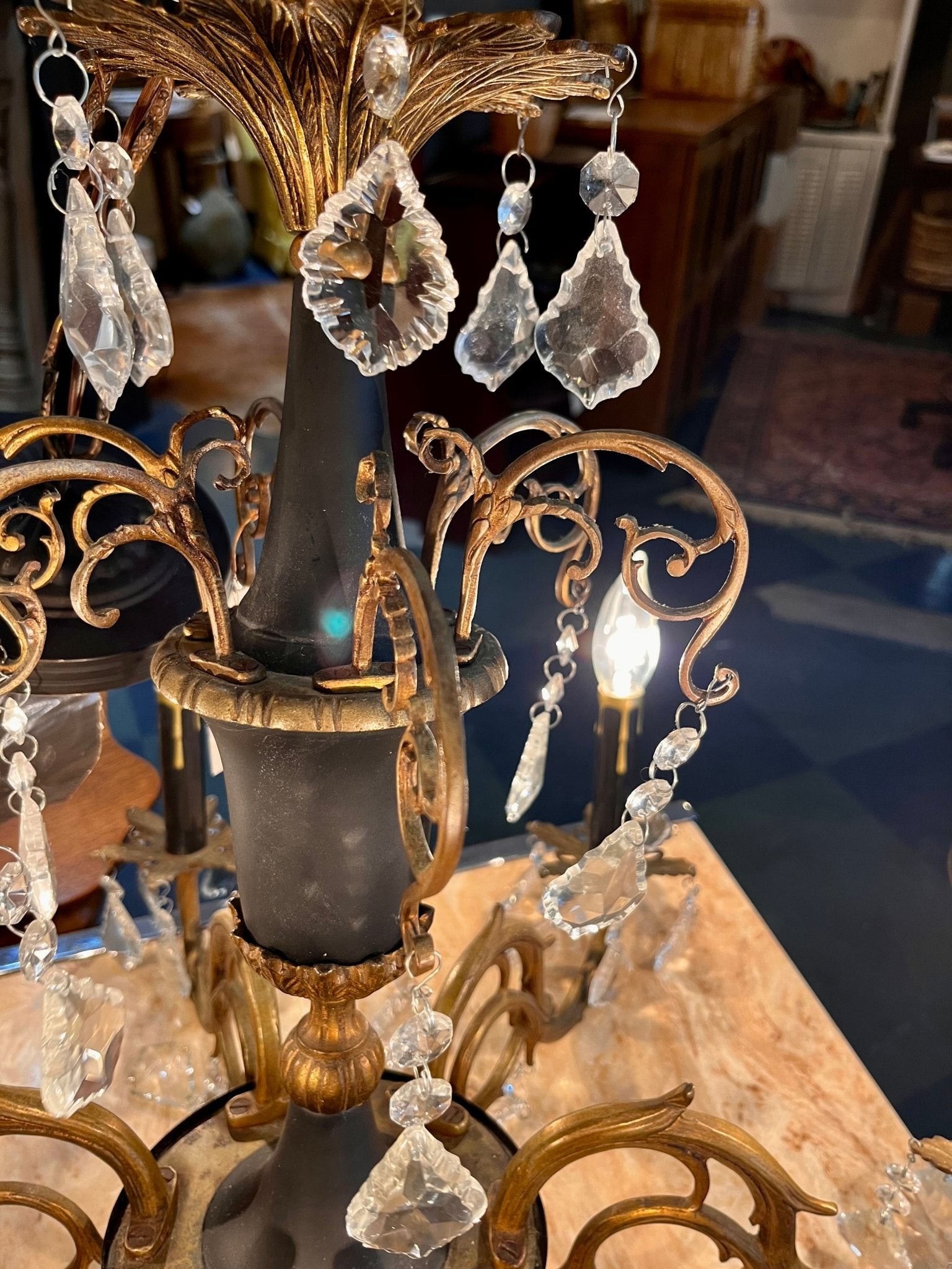 Vintage Hollywood Regency Style Black and Gold Chandelier - Little Boho Valley