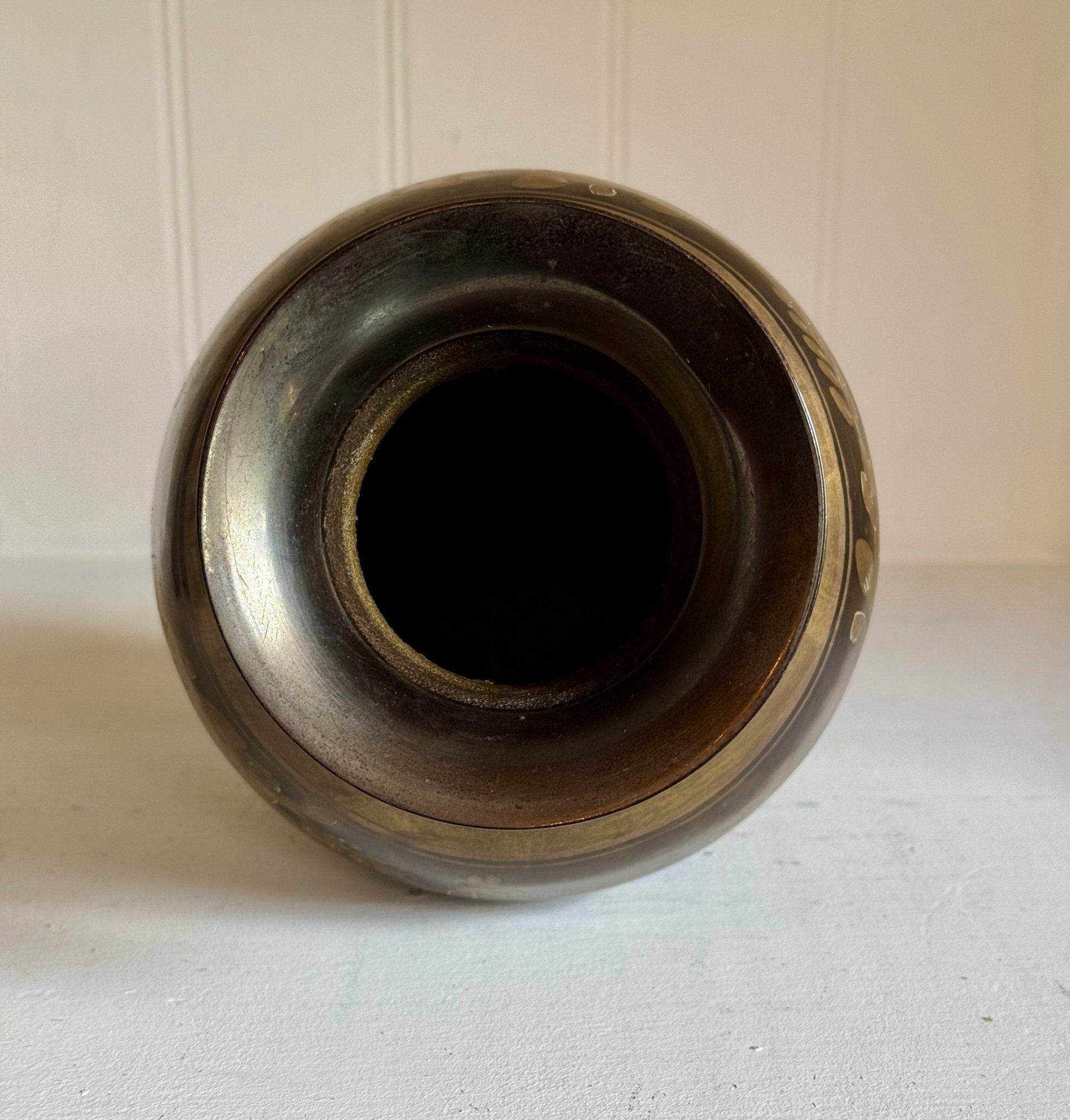 Vintage Peacock Etched Brass Vase - Little Boho Valley