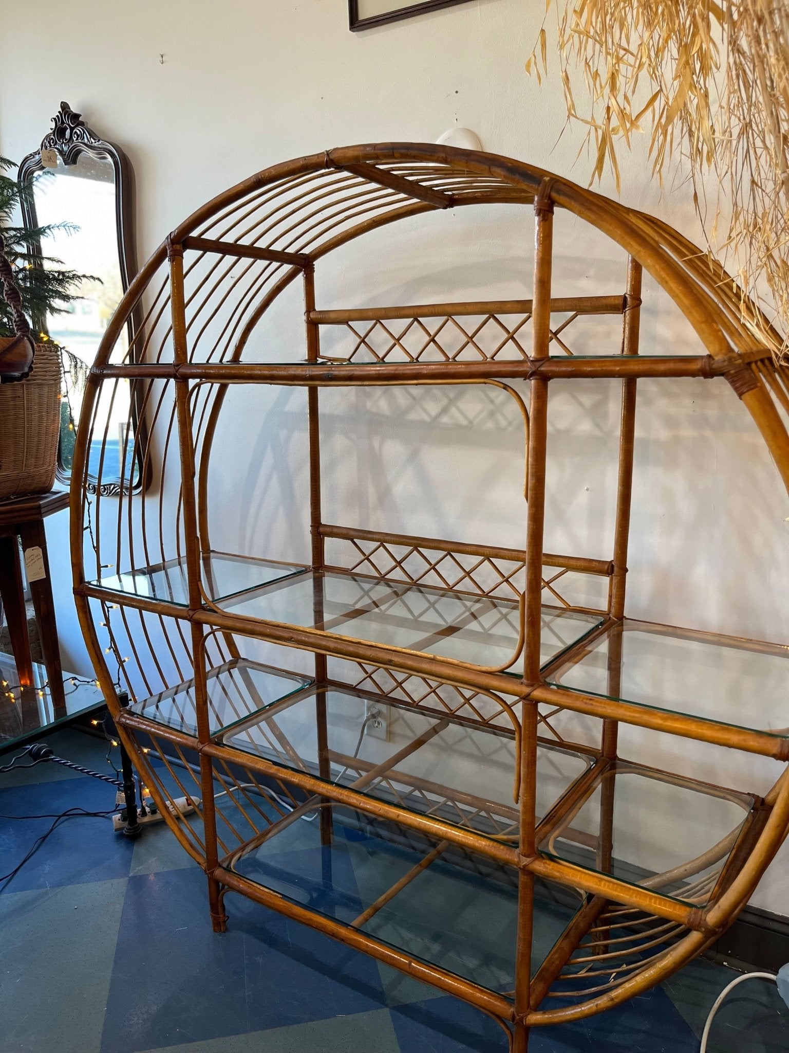 Vintage Round Rattan/Bamboo Shelf - Little Boho Valley