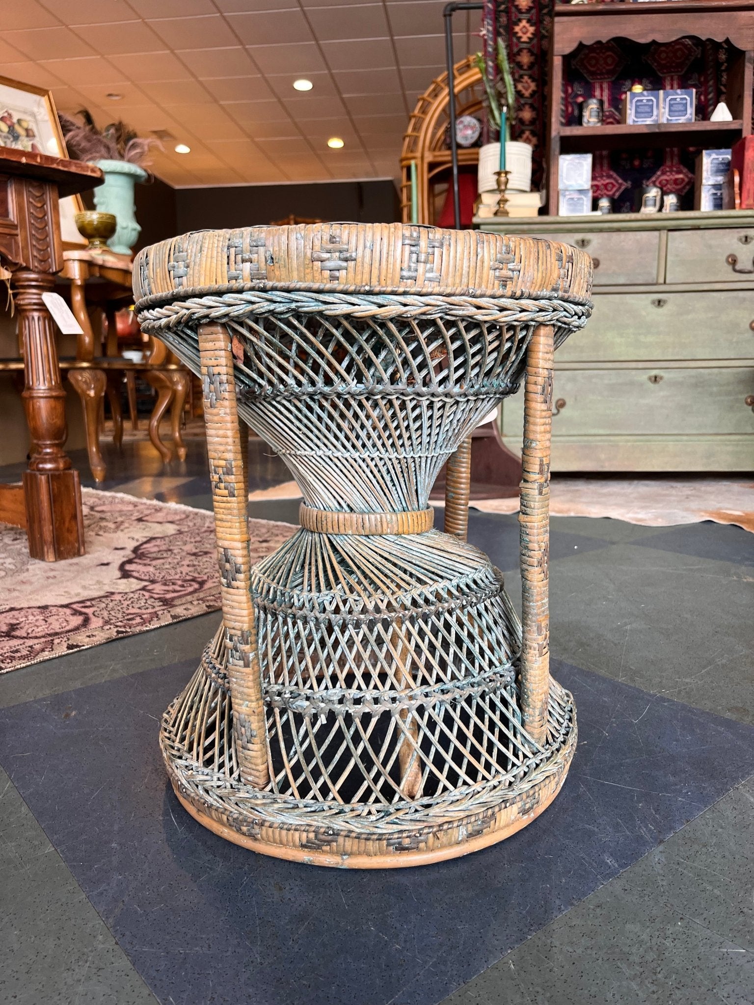 Vintage Wicker Spindle Plant Stand/ Stool