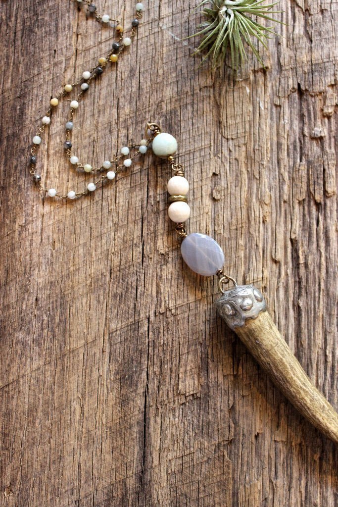 AMAZONITE DEER ANTLER NECKLACE - Little Boho Valley