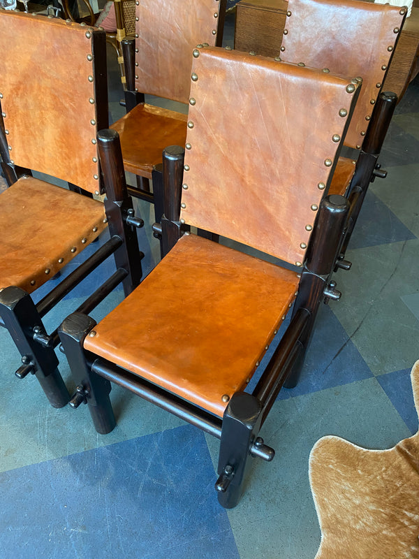 1960's Vintage Spanish Style Studded Leather Dining Chairs