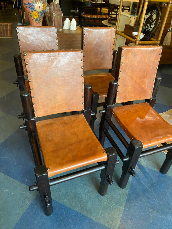 1960's Vintage Spanish Style Studded Leather Dining Chairs