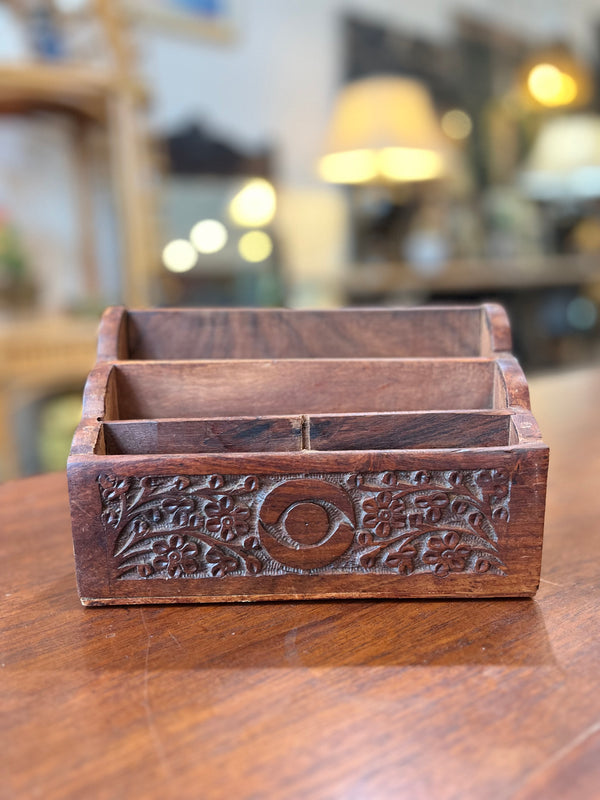 Vintage Carved Wood Mail Organizer