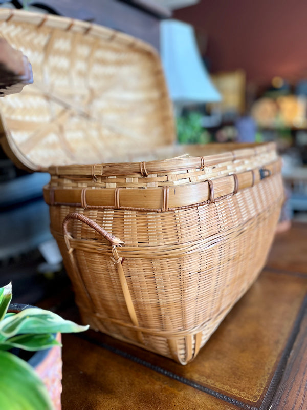 Large Vintage Wicker/Bamboo basket with Metal Clasp