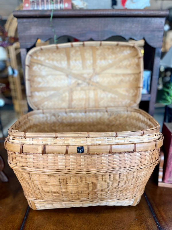 Large Vintage Wicker/Bamboo basket with Metal Clasp