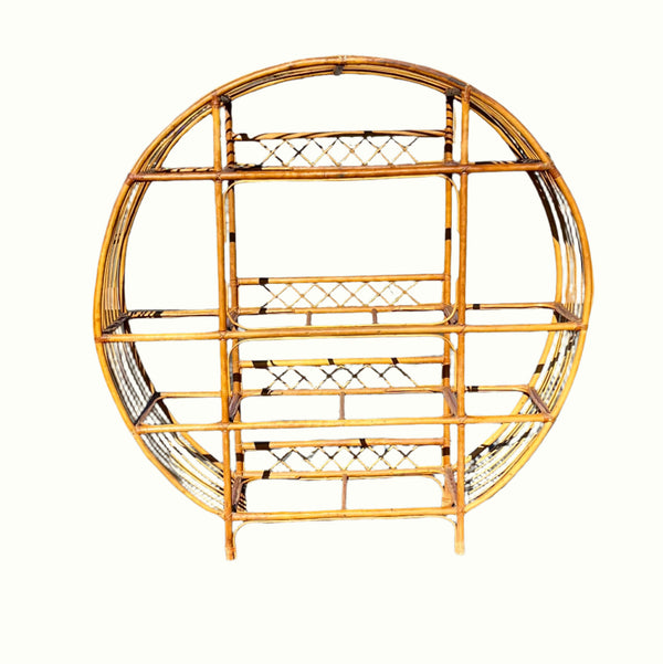 Large vintage round rattan shelf