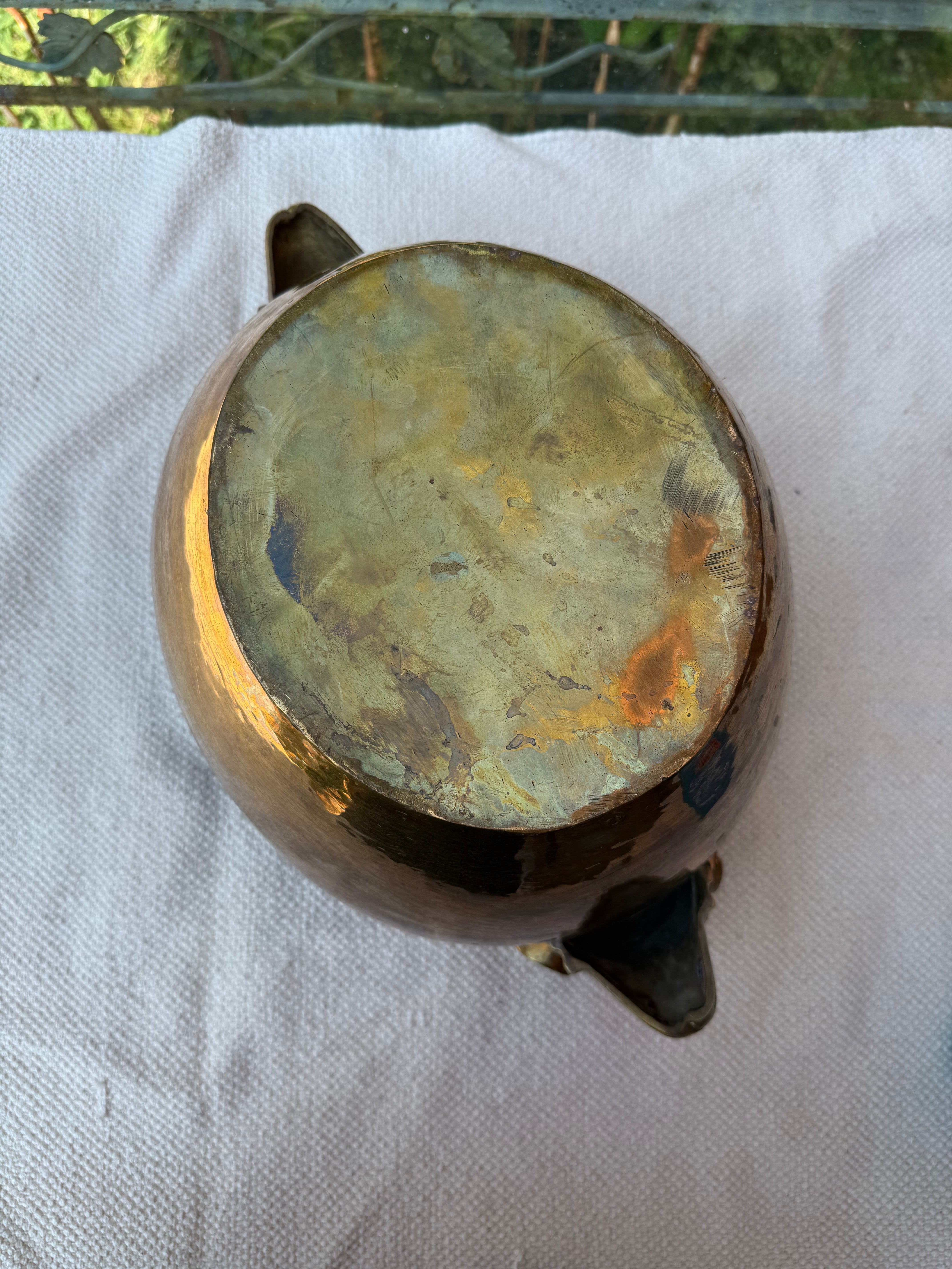 Vintage Brass Jardiniere with Ram Head Mounts