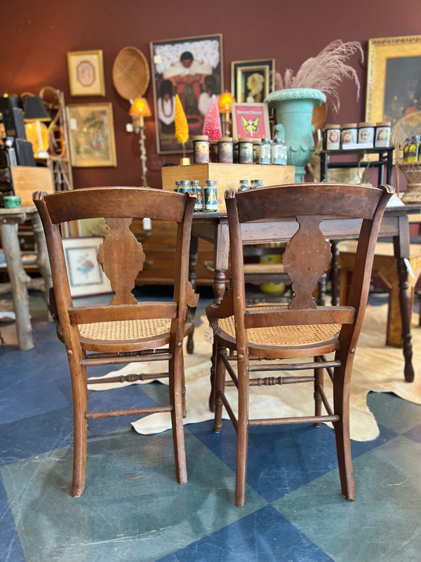 Back of antique wood chairs