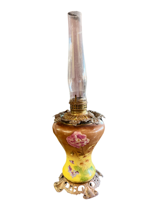 Antique Hand Painted & Numbered Parlor Oil Lamp
