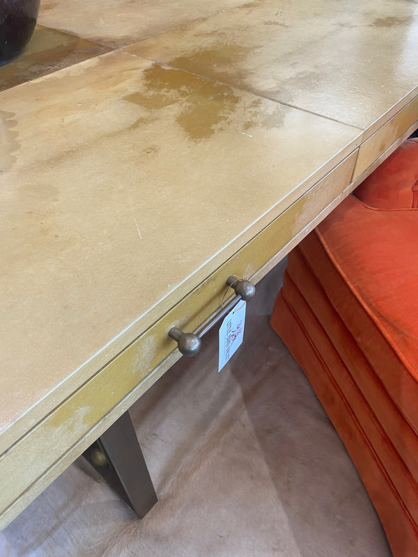 Unique Desk with sculptural brass clad legs & brass handles