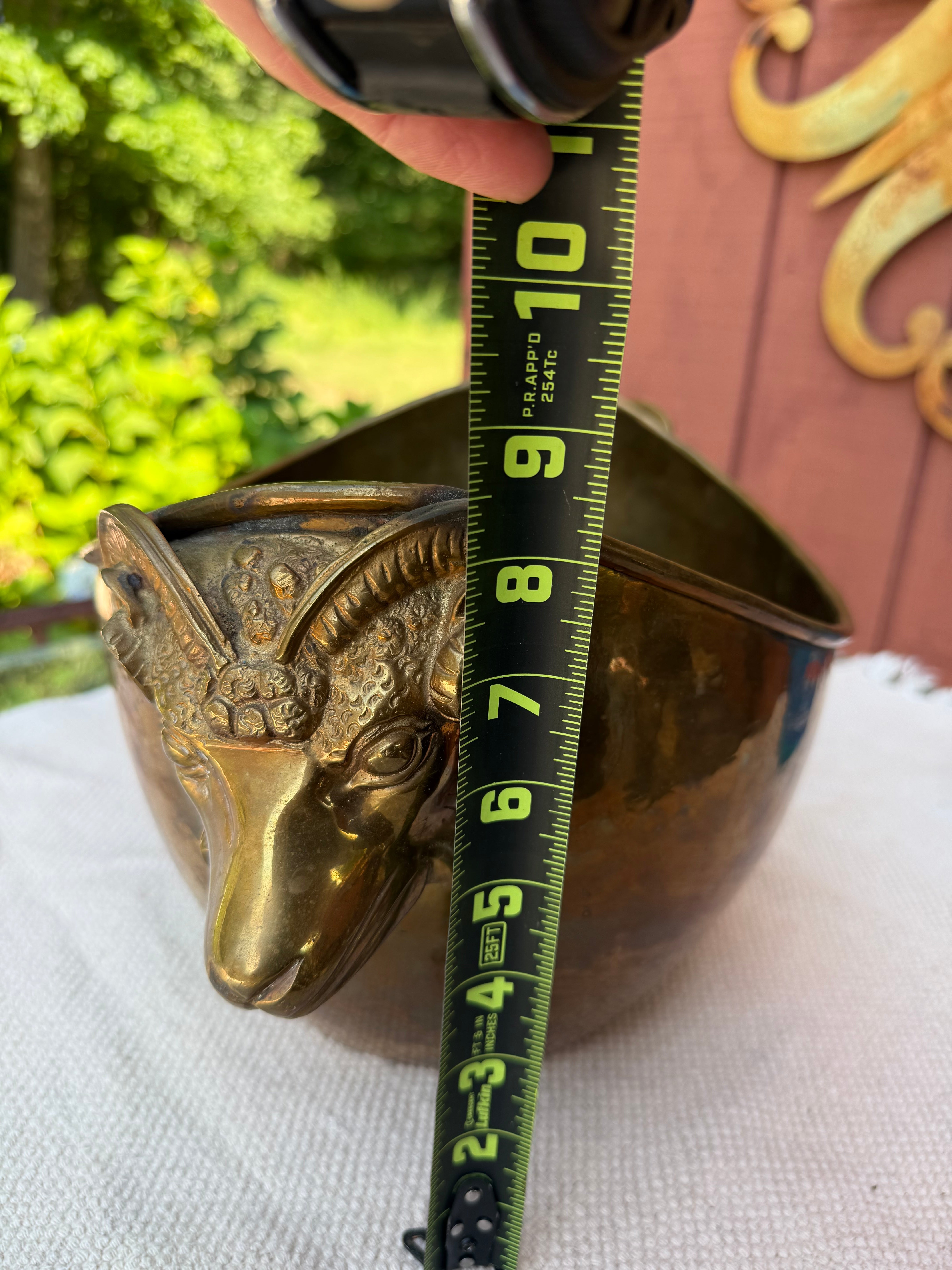 Vintage Brass Jardiniere with Ram Head Mounts