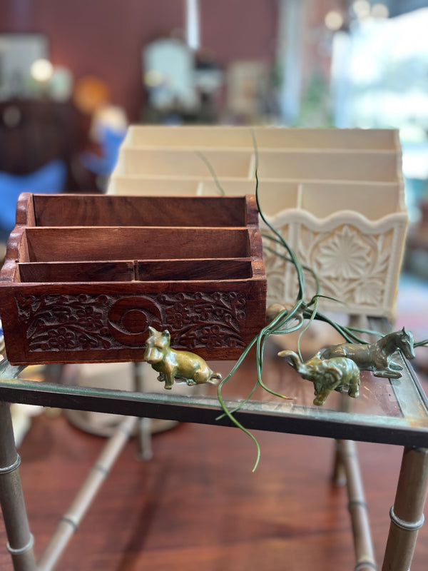 Vintage Carved Wood Mail Organizer