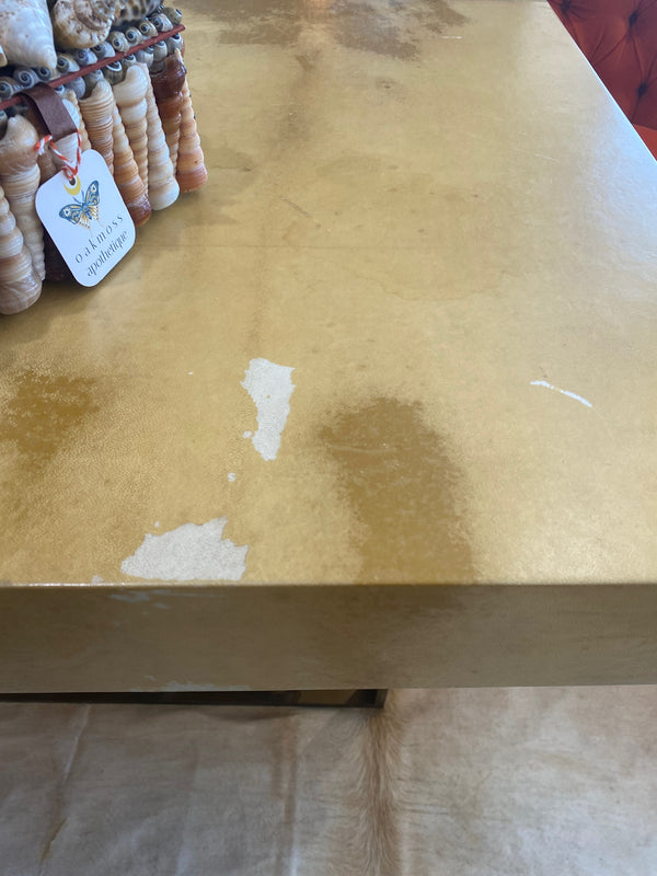 Unique Desk with sculptural brass clad legs & brass handles