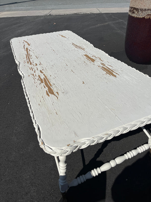 vintage wood and wicker table