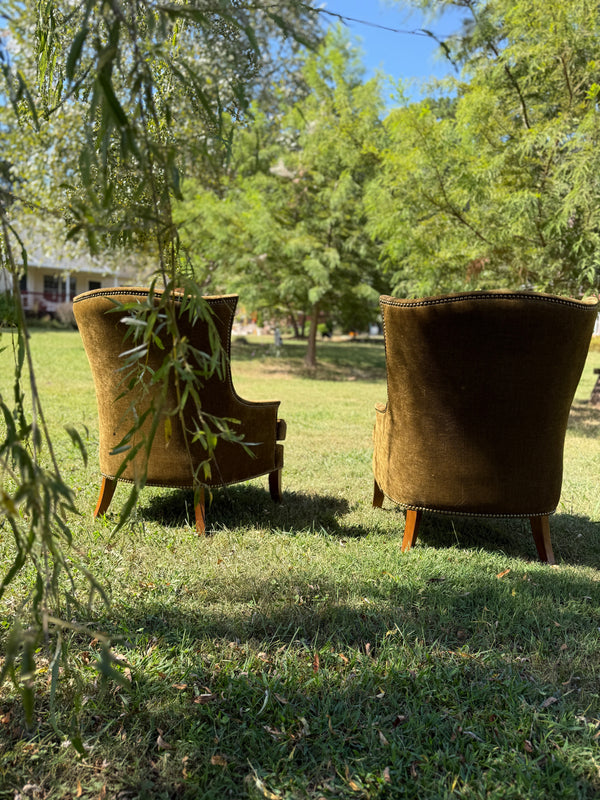 Vintage Bombay Co. Olive Green Chairs - a Pair