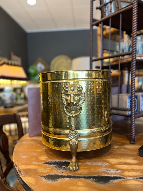 Vintage lion head brass planter