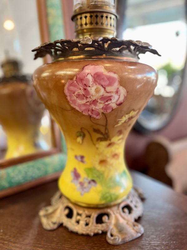 Antique Hand Painted & Numbered Parlor Oil Lamp