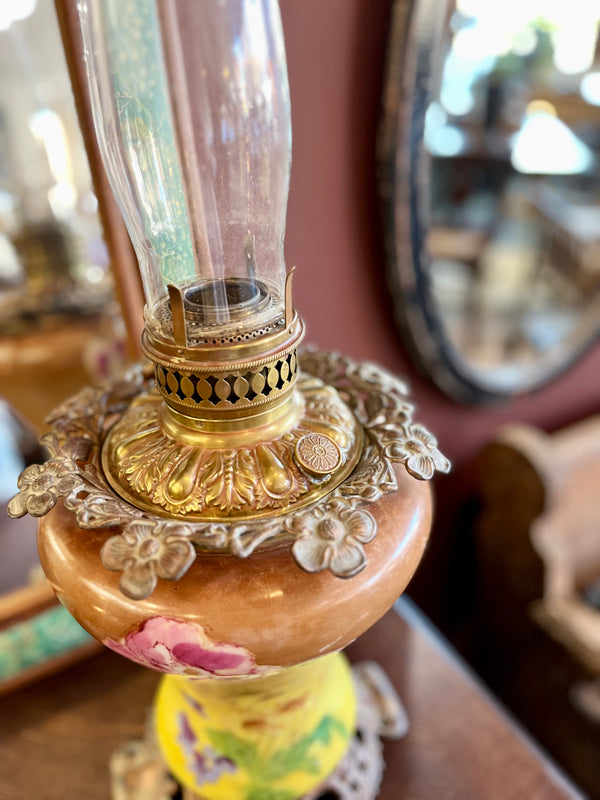 Antique Hand Painted & Numbered Parlor Oil Lamp