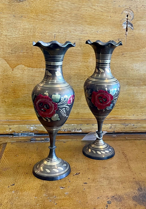 vintage solid brass pair of indian vases