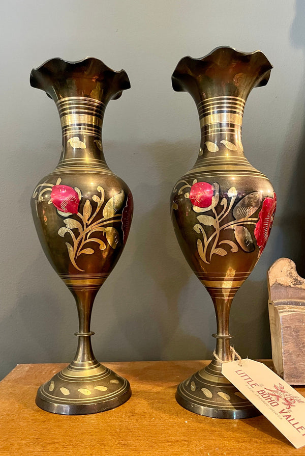 Vintage Solid Brass Pair of Indian Vases