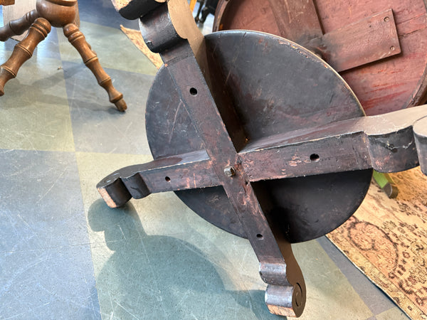 round vintage pedestal table bottom view