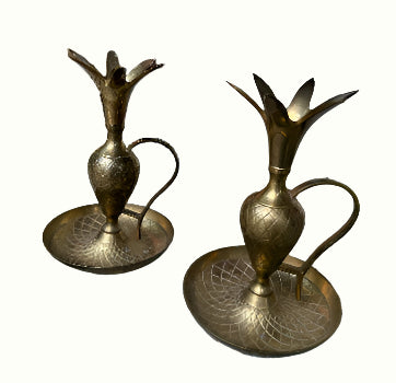 Two brass candle holders 