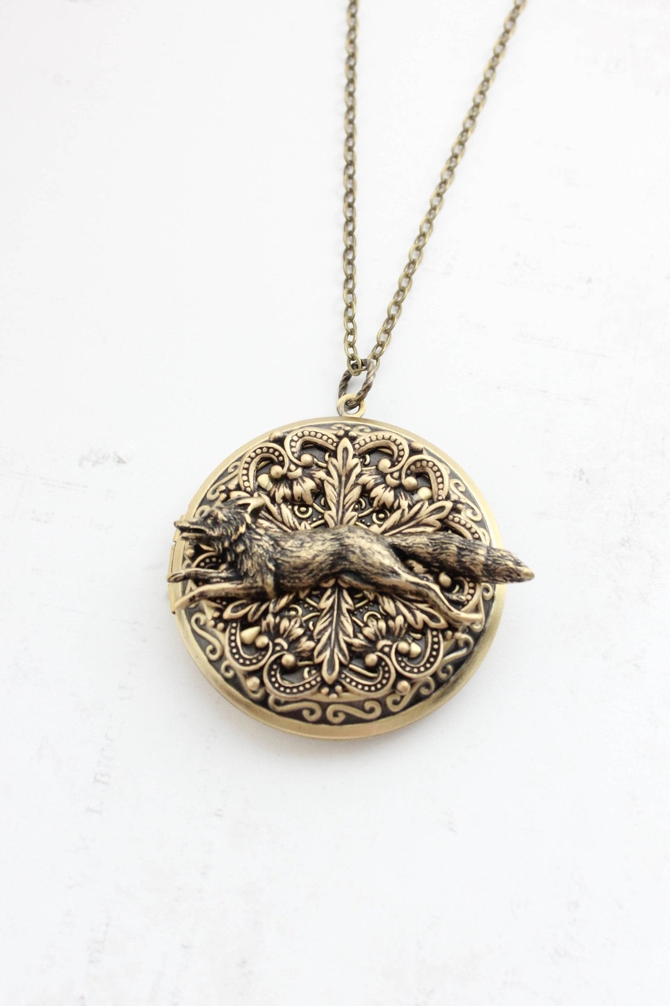 A Pocket of Posies - Big Fox Locket (3 styles): 22 inches / All Antiqued Brass - Little Boho Valley