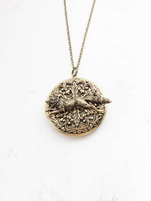 A Pocket of Posies - Big Fox Locket (3 styles): 22 inches / All Antiqued Brass - Little Boho Valley