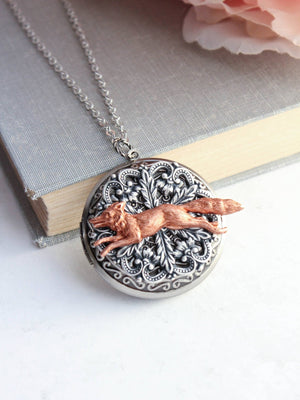 A Pocket of Posies - Big Fox Locket (3 styles): 26 inches / Copper Fox on Antiqued Silver - Little Boho Valley