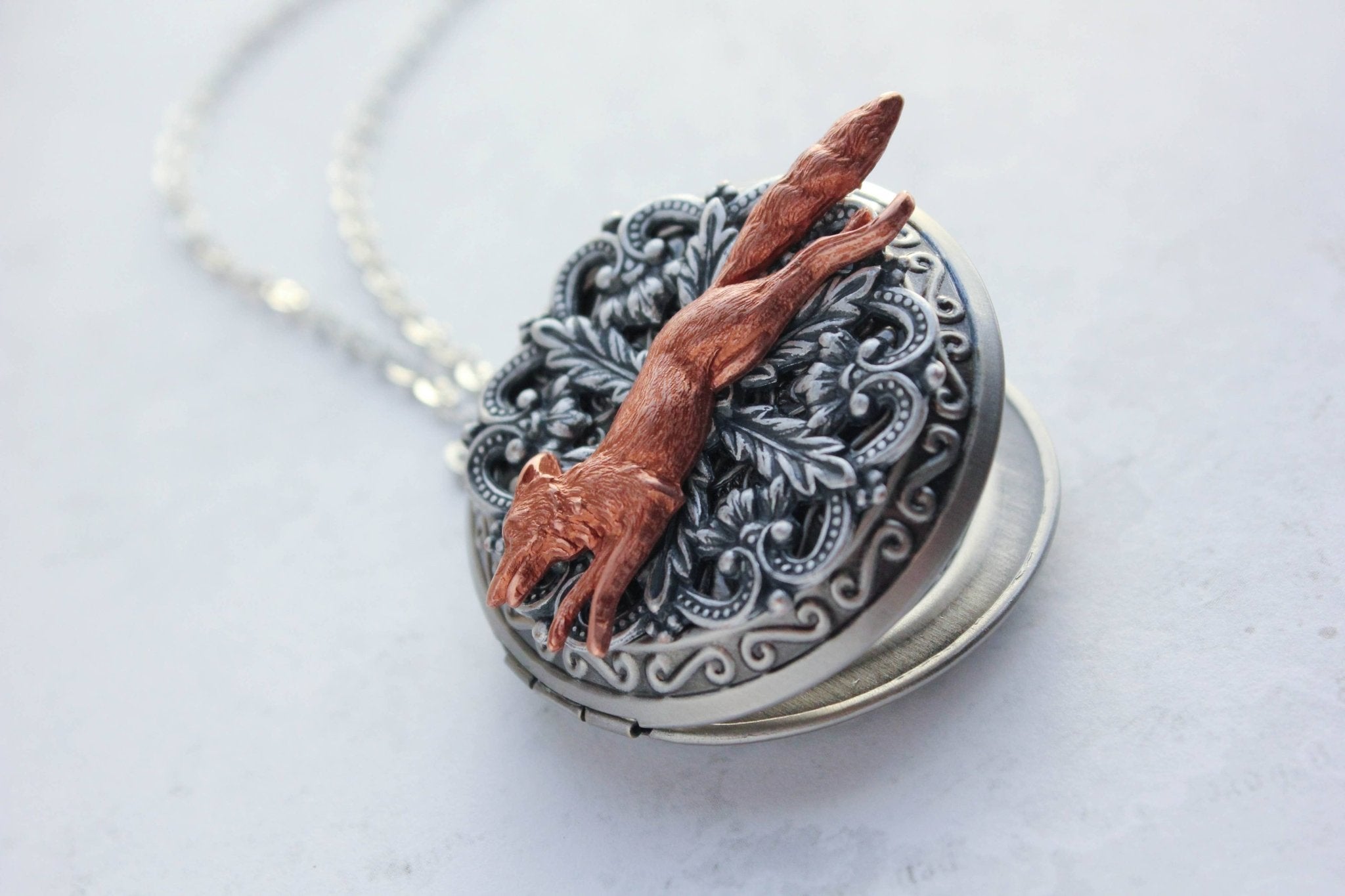 A Pocket of Posies - Big Fox Locket (3 styles): 26 inches / Copper Fox on Antiqued Silver - Little Boho Valley