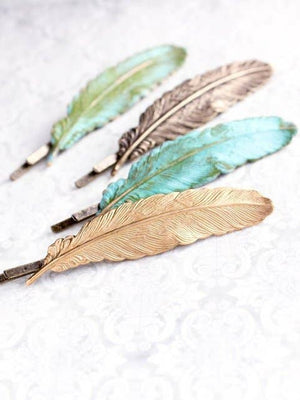 A Pocket of Posies - Feather Bobby Pin: Raw Gold Brass - Little Boho Valley